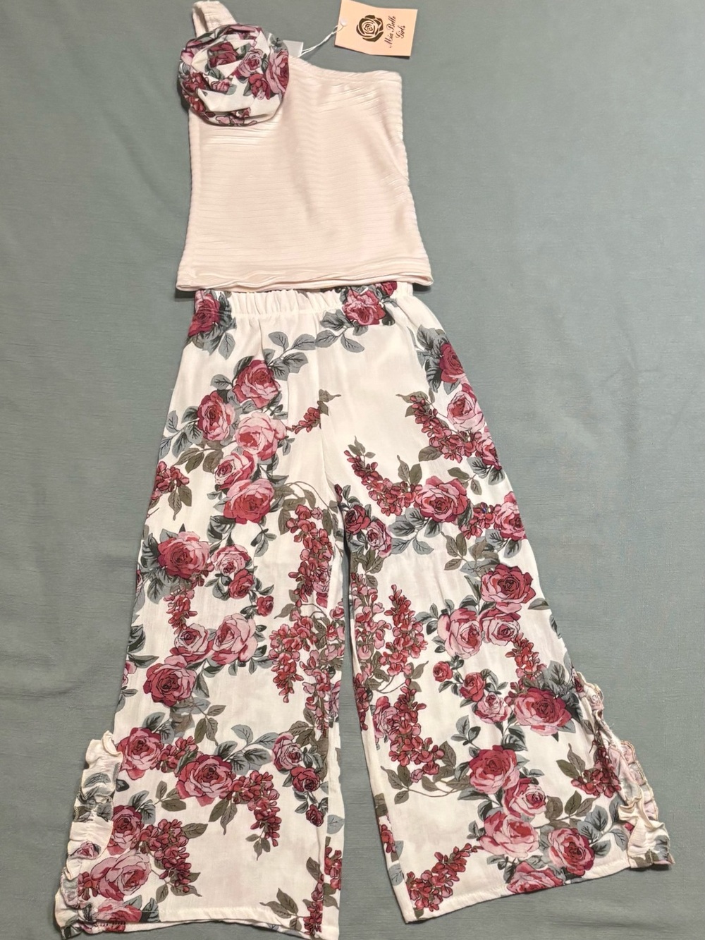 Mia Belle Girls Floral Cream & Pink Matching Set